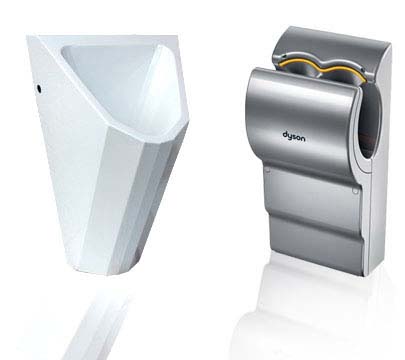 WaterSave Edelstahl Urinal und Dyson Händetrockner